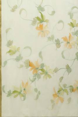 Green Floral Hand painted Chiffon Saree 5