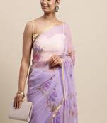 Purple Hand Painted Floral Chiffon Saree