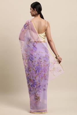 Purple Hand Painted Floral Chiffon Saree 4