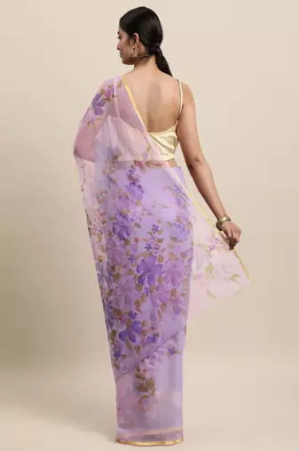 Purple Hand Painted Floral Chiffon Saree
