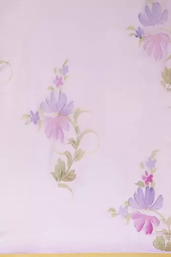 Purple Hand Painted Floral Chiffon Saree