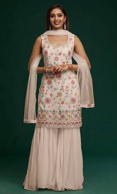 Light Peach Color Embroidered Georgette Salwar Kameez 1