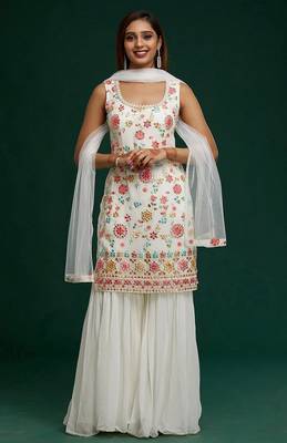 White Color Embroidered Georgette Salwar Kameez 1