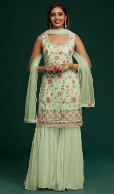 Light Green Color Embroidered Georgette Salwar Kameez 1