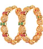 9blings radiant harmony: gold-plated pearl and stone fusion bangles - set of 2