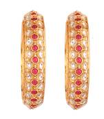  royal ruby splendor: gold-plated ruby stone with kundan 2 piece kada bangle set