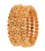  gold-plated red and green stone traditional bangles - set of 4