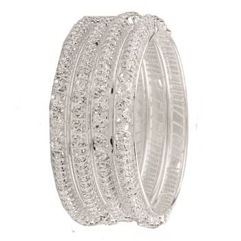 9blings dazzling allure: silver-plated cz stone bangles - set of 4 1