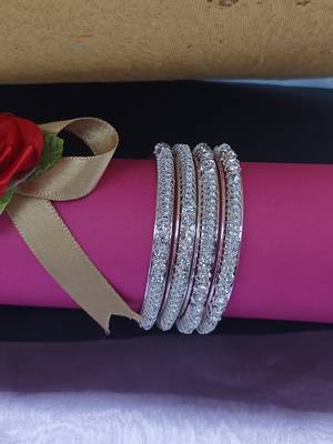 9blings dazzling allure: silver-plated cz stone bangles - set of 4 2