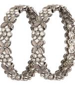 9blings floral delight: silver-plated cz stone kundan fusion bangles - set of 2