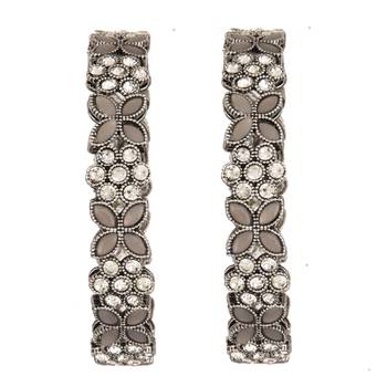 9blings floral delight: silver-plated cz stone kundan fusion bangles - set of 2 4