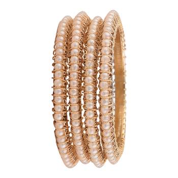 9blings pearlescent opulence: gold-plated pearl-adorned bangles - set of 4 1