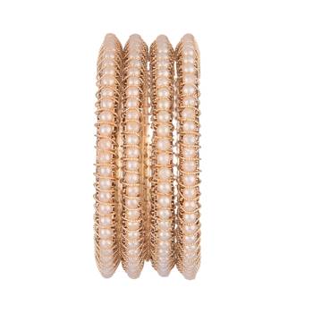 9blings pearlescent opulence: gold-plated pearl-adorned bangles - set of 4 3