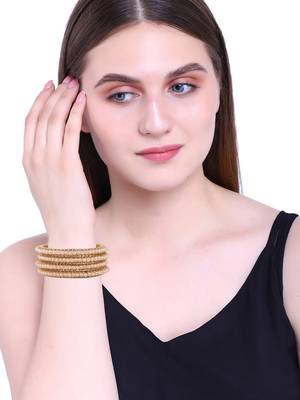 9blings pearlescent opulence: gold-plated pearl-adorned bangles - set of 4 5