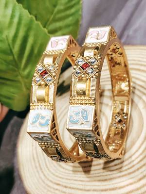  gold-plated fusion of meenakari and stone 2 piece kada bangle set 2