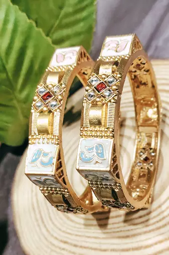  gold-plated fusion of meenakari and stone 2 piece kada bangle set