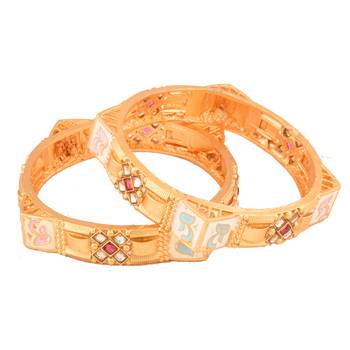  gold-plated fusion of meenakari and stone 2 piece kada bangle set 4