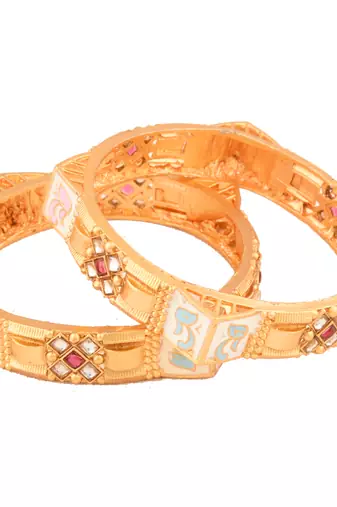  gold-plated fusion of meenakari and stone 2 piece kada bangle set