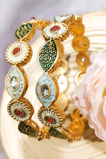  radiant heritage: gold-plated meenakari design bangles - set of 2