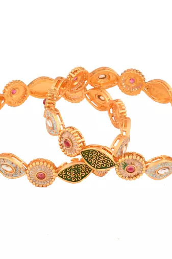  radiant heritage: gold-plated meenakari design bangles - set of 2