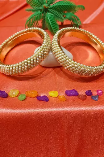  pearlescent elegance: adorned with pearls gold-plated 2 piece kada bangle set