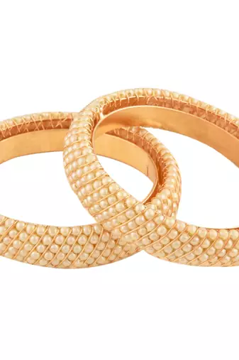  pearlescent elegance: adorned with pearls gold-plated 2 piece kada bangle set