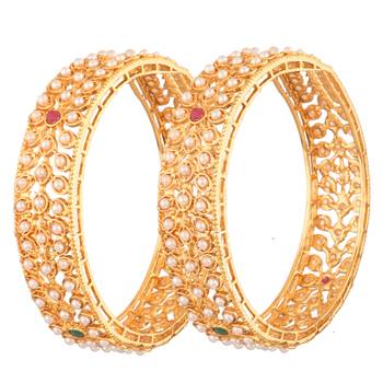 9blings golden luminance: the pearl adorned 2-piece gold plated kada bangle set 1