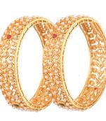 9blings golden luminance: the pearl adorned 2-piece gold plated kada bangle set