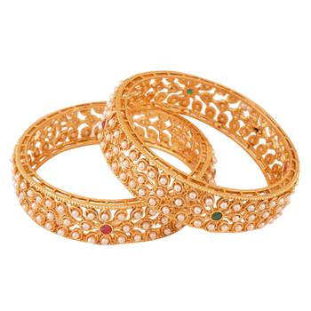9blings golden luminance: the pearl adorned 2-piece gold plated kada bangle set 2