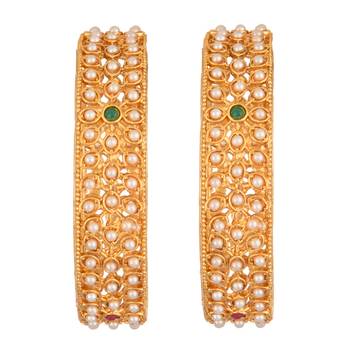 9blings golden luminance: the pearl adorned 2-piece gold plated kada bangle set 3