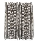  lustrous harmony: silver plated pearl and cz stone fusion bangles-set of 6
