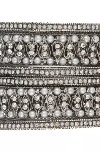  lustrous harmony: silver plated pearl and cz stone fusion bangles-set of 6