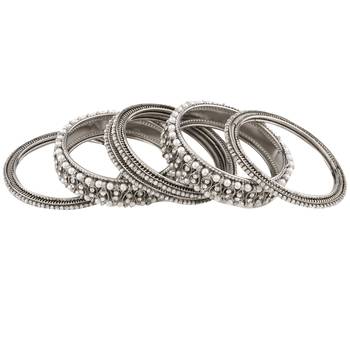  lustrous harmony: silver plated pearl and cz stone fusion bangles-set of 6 4
