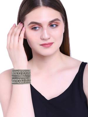  lustrous harmony: silver plated pearl and cz stone fusion bangles-set of 6 5