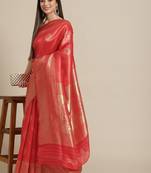 Leeza store red colored Banarasi Styledesign silk blend (jacquard) saree with blouse piece