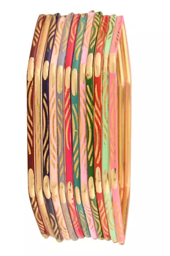  hexagon hues: gold plated multicolor hexagon shaped bangles