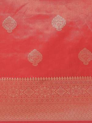 Leeza store red colored Banarasi Styledesign silk blend (jacquard) saree with blouse piece 4