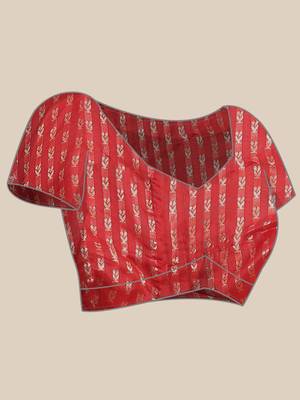 Leeza store red colored Banarasi Styledesign silk blend (jacquard) saree with blouse piece 5