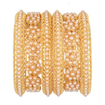  floral splendor: set of 6 gold plated pearl bangles with floral motifs 1