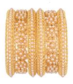  floral splendor: set of 6 gold plated pearl bangles with floral motifs