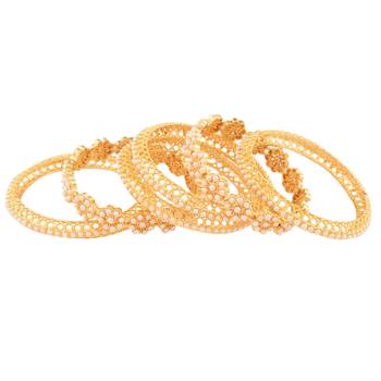  floral splendor: set of 6 gold plated pearl bangles with floral motifs 4