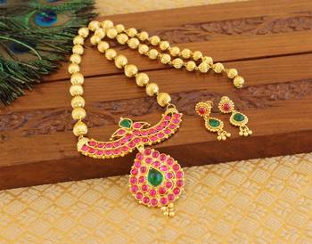 Designer kempu gold plated peacock necklace set 1