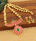 Designer kempu gold plated peacock necklace set