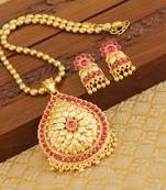 Designer gold plated kempu necklace set