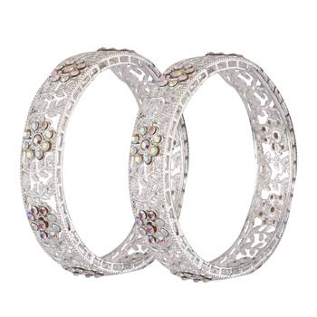 9blings sparkling elegance: silver plated set of 2 cz stone bangles- set of 2 1