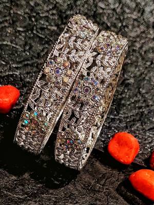 9blings sparkling elegance: silver plated set of 2 cz stone bangles- set of 2 2