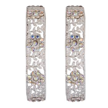 9blings sparkling elegance: silver plated set of 2 cz stone bangles- set of 2 3
