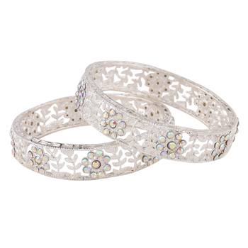 9blings sparkling elegance: silver plated set of 2 cz stone bangles- set of 2 4