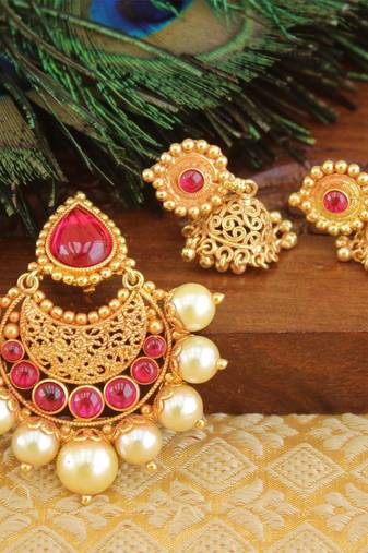 Designer Kempu gold plated pendant set