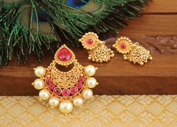 Designer Kempu gold plated pendant set 1